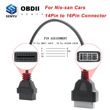 

For Nissan 14 Pin OBD to OBD2 16Pin Connector Adapter For Nissan 14 Pin OBD OBD2 Car Diagnostic Auto Tool OBD2 Extension Cable