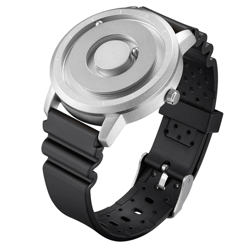 Креативные Часы розовое золото черный серебряный магнитный шар металлический магнит бусины часы мужские круглые кольца резиновый для спортивных часов мужские часы - Цвет: Silver Black Reloj