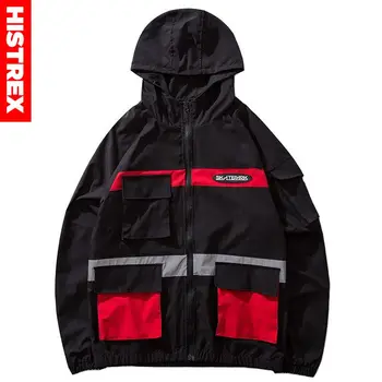 

Harajuku 3M Reflective Jacket Men Hip Hop Streetwear Hooded Jacket Windbreaker Spring 2020 Color Block Track Jacket Coat Hoodie