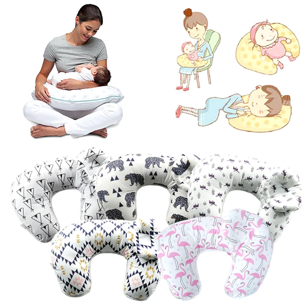 2pcs/Set Baby Nursing Pillows Newborn Breastfeeding Pillow Cotton Feeding Waist Cushion Cuddle Infant U-Shaped Cushion