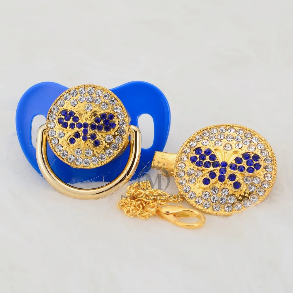 MIYOCAR Bling blue butterfly набор сосок и клипсов, держатель на цепочке, блестящая Соска с бабочкой, уникальный дизайн, ABBF-1