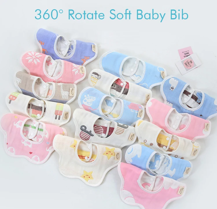 Baby Bibs 360 Degree Rotating Cotton Flower 6 Layers Gauze Muslin Baby Kid Bandana Bibs Soft Newborn Infant Saliva Towel Gift accessoriesdoll baby accessories