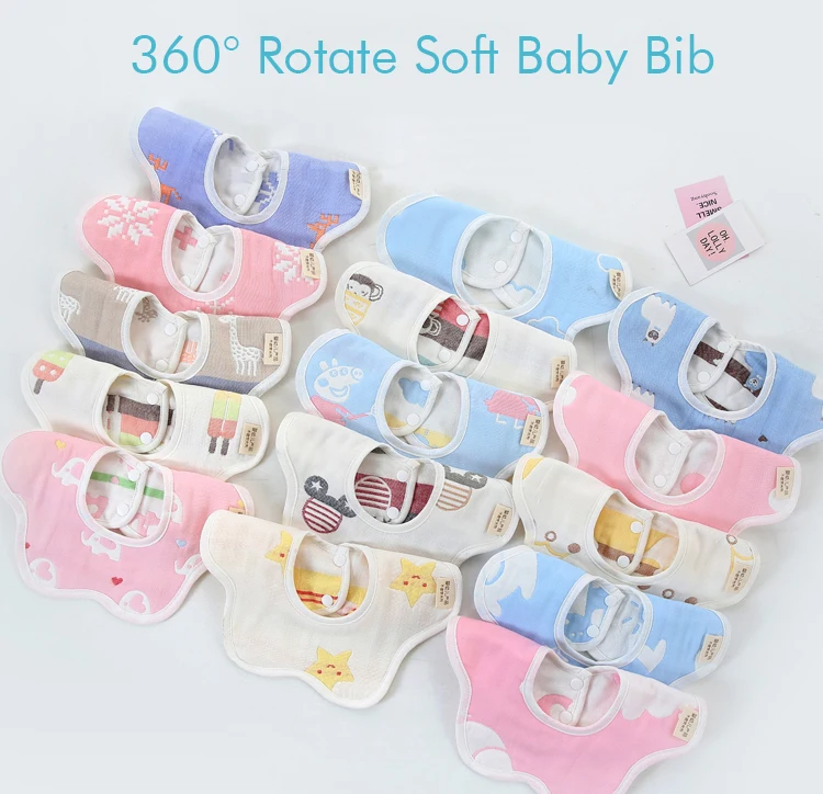 1Pcs Cotton 360 Degree Round Flower Baby Boys Girls Star Animals Feeding Bib Newborn Infant Saliva Towel Baby Stuff Muslin Bibs Baby Accessories