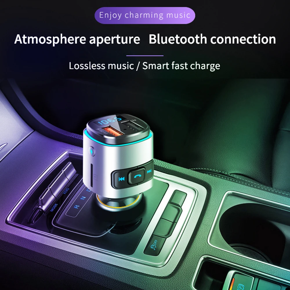 VicTsing Bluetooth 4,2 fm-передатчик QC 3,0 зарядное устройство AUX модулятор беспроводной автомобильный Радио адаптер TF USB MP3 плеер окружающий светильник