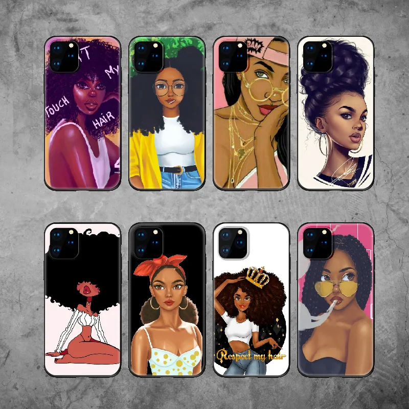 Queen Afro Melanin Poppin Black Girl Soft Silicone Phone Case Funda For iPhone 11 12 13 X XS XR Max Pro 7 7Plus 8 8Plus | Мобильные