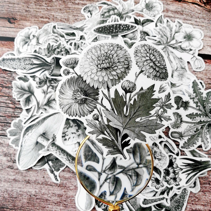 22Pcs/Set Vintage Black Plants Mushroom Sticker DIY Craft Scrapbooking Album Junk Journal Happy Planner Decorative Stickers