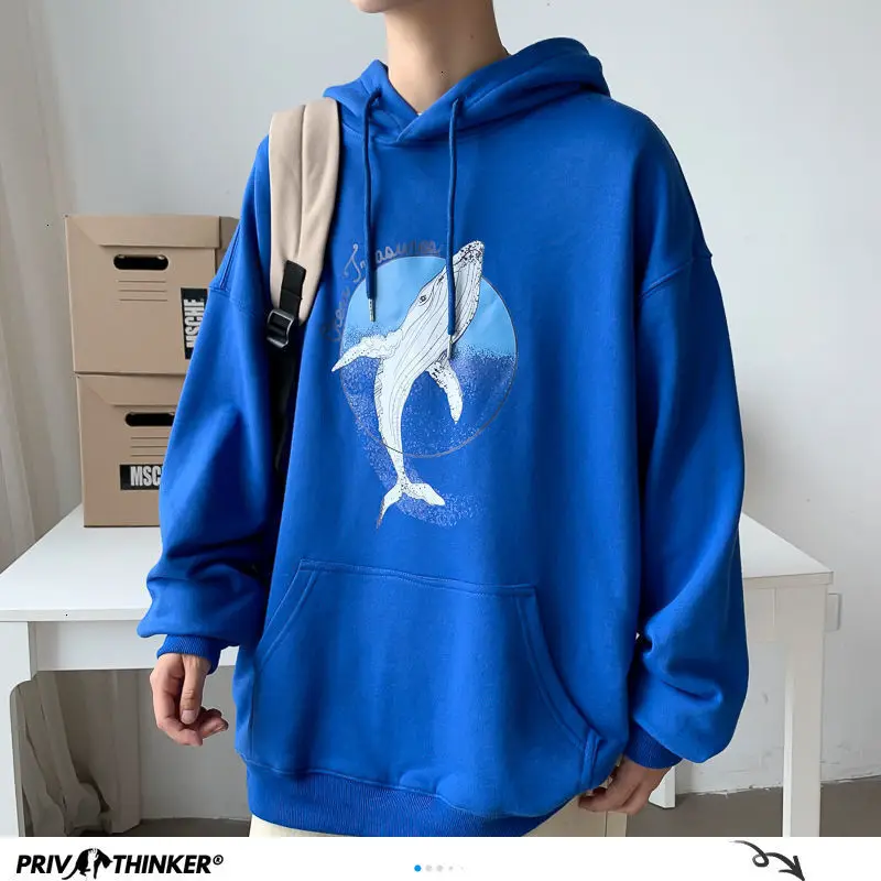 Privathinker Whale Printed Men Hoodies 2020 Autumn Warm Korean Loose Men's Hooded Sweatshirts Man Streetwear Casual Pullovers Privathinker Whale Printed Men Hoodies 2020 Autumn Warm Korean Loose Men's Hooded Sweatshirts Man Streetwear Casual Pullovers