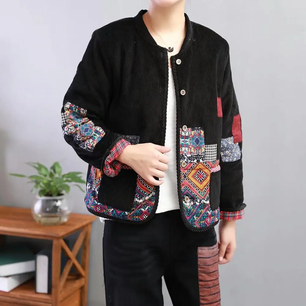 Национальная ветровая стеганая Вельветовая хлопковая куртка для женщин на осень