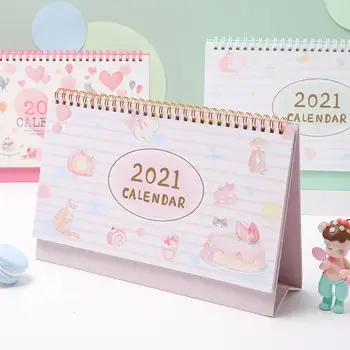 

Hot New 2021 Cartoon Cat Desk Calendar Cute Table Calendars Dual Calendar Daily Schedule Desktop Timetable Yearly Planner A X0T5