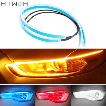

2X Universal 12V Cars DRL LED Daytime Running Lights Switchback Flowing White Turn Signal Yellow Guide Strip Headlight Assembly