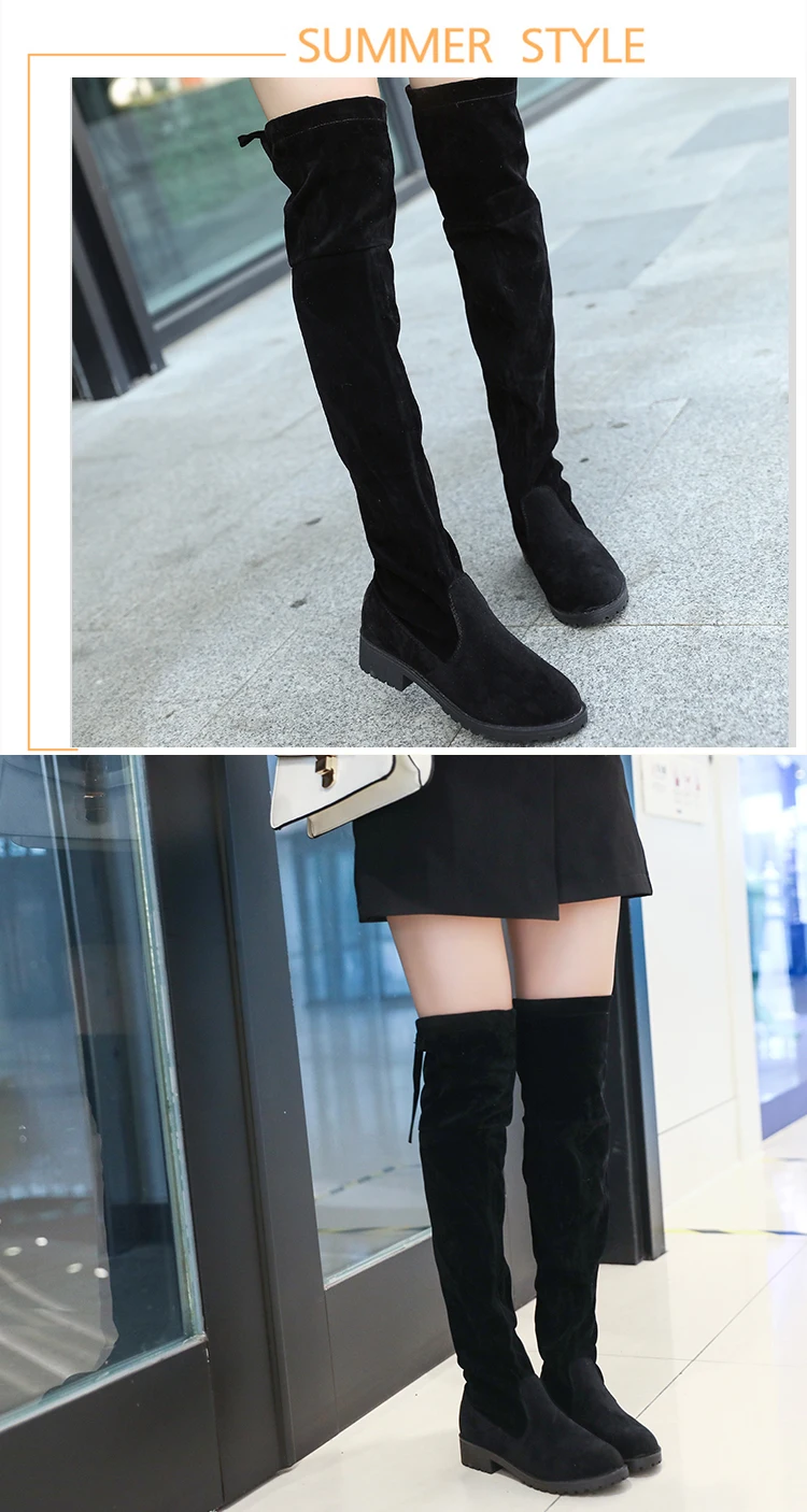 Сапоги выше колена; женские сапоги на среднем квадратном каблуке; пикантные женские модные сапоги из эластичной ткани со шнуровкой