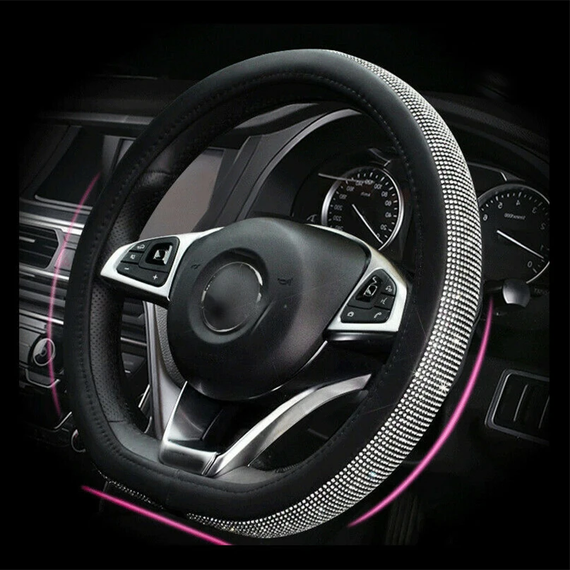 Для Benz Audi VW 38 см "D"-Форма Bling Diamond Кожаный чехол рулевого колеса автомобиля