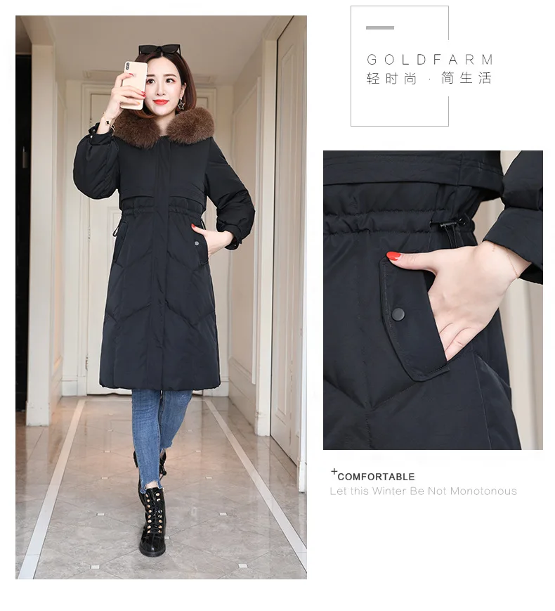 Стиль корейско-Стиль пуховик Для женщин средней длины Толстая Slim Fit записная книжка С ПЕРЕПЛЕТОМ с подходит Dongdaemun онлайн в стиле знаменитостей на талии облегающие ov