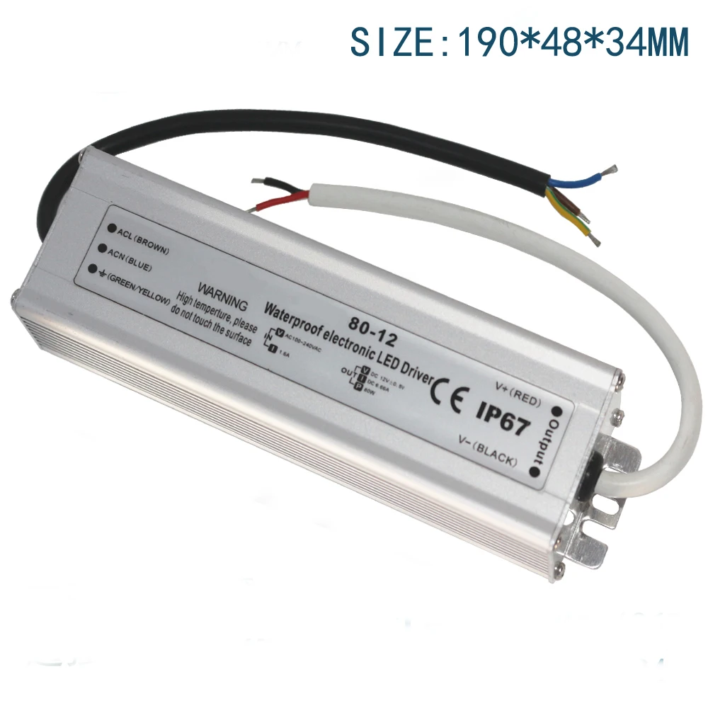 12 V/6.6A/80 W водонепроницаемый IP67 источник питания; CE одобренный источник питания; AC 110-240V вход; 12 V/80 W выход