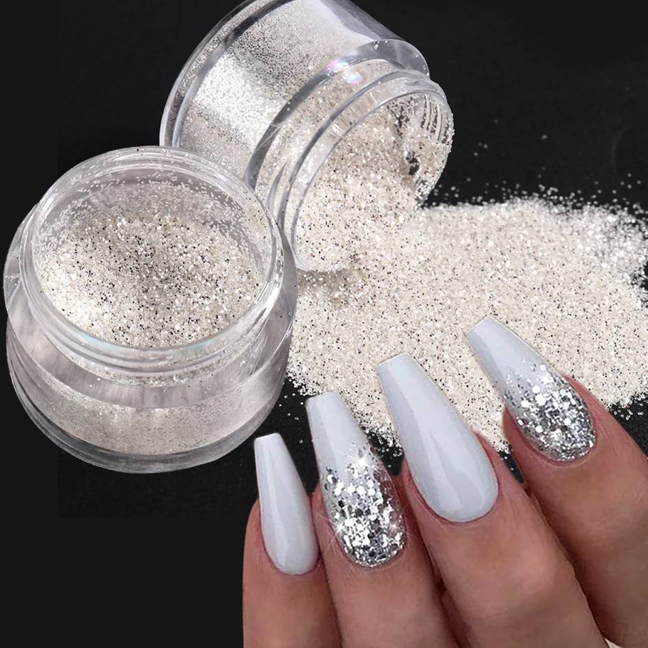 Silver Sparkle Nail Sequins Glitter Dipping Powder Holographic Flakes