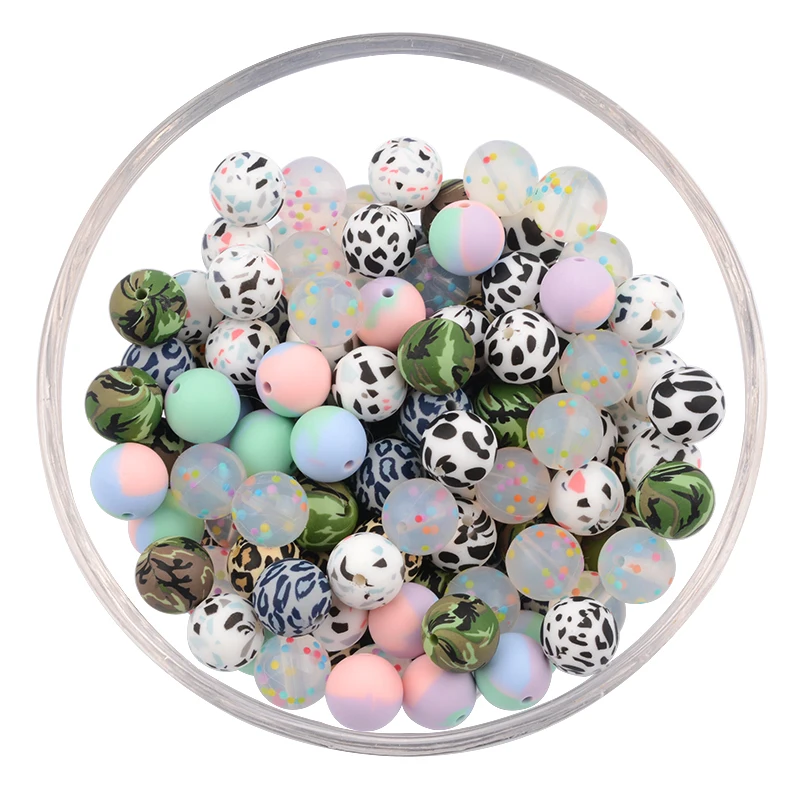 Lofca 10 pcs12mm/15mm/19mmbedruckte Perlen binden Farbstoff Leopard Terrazzo Dalmatiner Camo Silikon Perlen DIY Schmuck Zubehör Großhandel – Detail 6