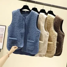 

Women Woolen Thicken Waistcoats 2020 Fashion Autumn Winter V Neck Loose Insert Velvet Vests