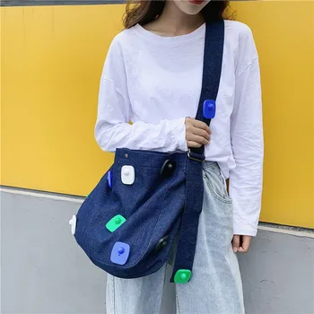 

Women's fashion trend couple outdoor large-capacity denim crossbody bag shoulder bag casual wild crossbody bag