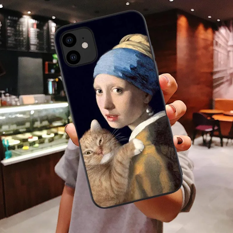 TPU Забавный мягкий чехол Leonardo da Vinci Mona Lisa Pat Cat для iphone 11 Pro MAX для iphone X XR Xs Max 6 6S 7 8 Plus - Цвет: TPU