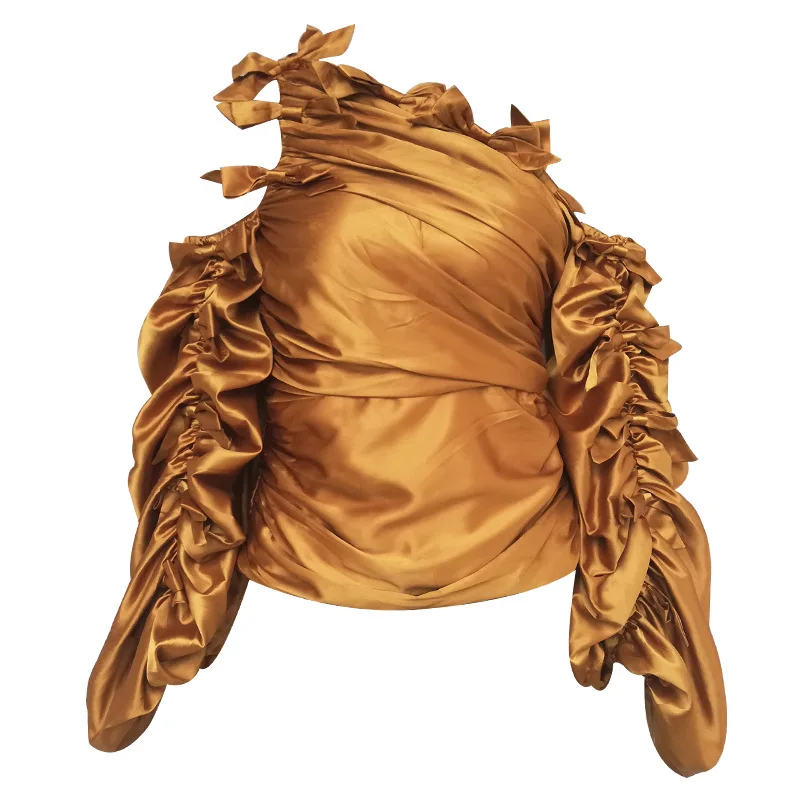 1 Осень, новая мода, плиссированные Женские Рубашки, Топы с длинным рукавом и бантом, сексуальные женские топы, рубашки для праздников и вечеринок - Цвет: 1