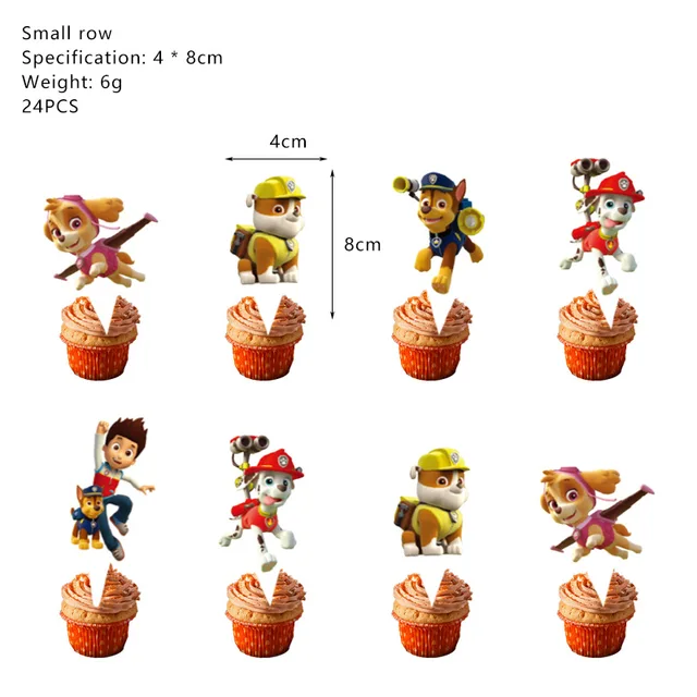 Paw Patrol Cake Decoration Set Children's Birthday Party Plug-in Cartoon Figures Baking Supplies Kids Anime Kawaii Cup Cake Card 24pcs 13g