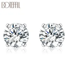 DOTEFFIL 925 Sterling Silver Round AAA Zircon Earrings Charm Women Fashion Jewelry Wedding Party Gift