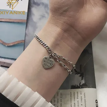 

XIYANIKE 925 Sterling Silver Couples Bracelet Vintage Simple English Letter Tag Pendant Hand Jewelry for Women Party Gifts