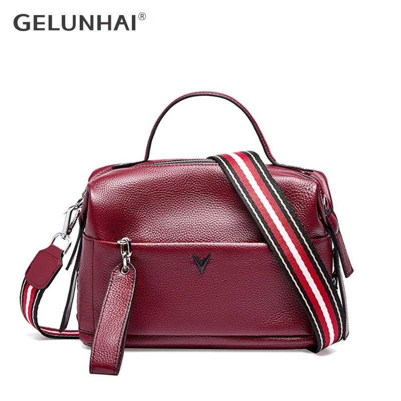 

GELUNHAI 100% Genuine Leather Fashion Women Tote Handbag Large Capacity Daily Casual Date Bag Elegant Lady Crossbody Bags Black