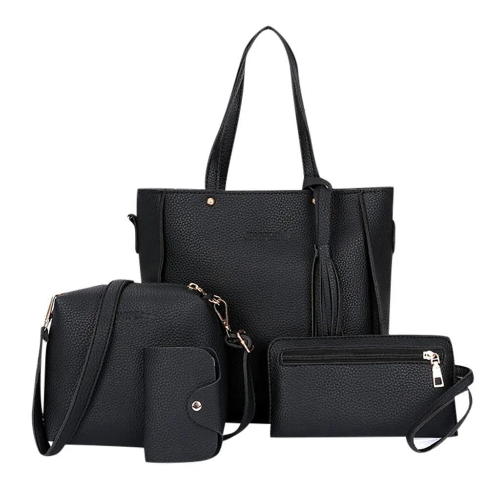 4 шт., женские сумки, дизайнерские, модные, четыре части, на плечо, сумка-почтальон, кошелек, сумочка, Bolsa Feminina Sac A основной Femme - Цвет: Black