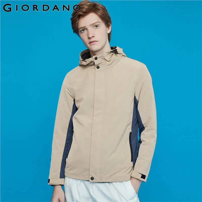 Giordano Мужская куртка с контрастным капюшоном с длинным рукавом на молнии Fly Casaco Masculino мужские куртки с эластичным поясом 01079658