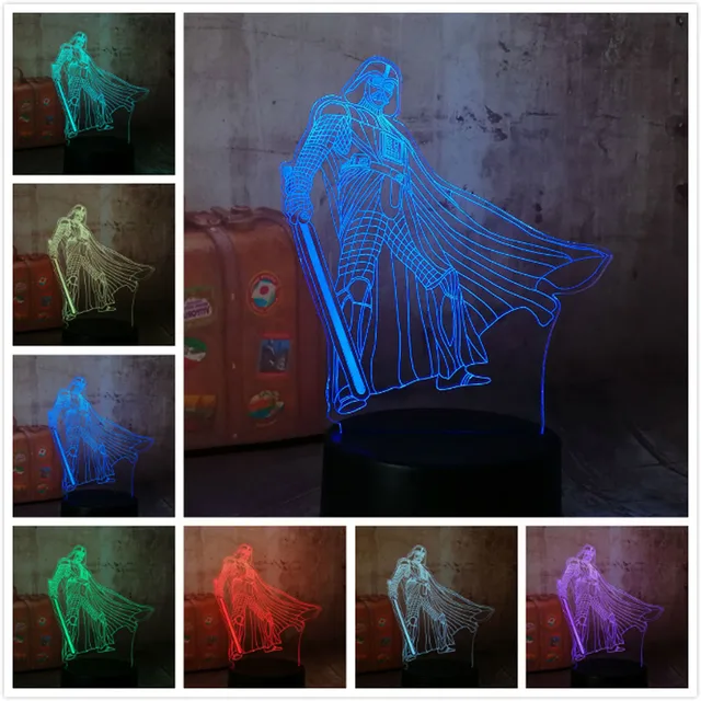 Star Wars lucha Darth Vade 3D RGB luz de noche LED 7 colores Chang lámpara de mesa de dormir decoración de dormitorio vacaciones niños los niños juguetes regalo - Imagen 2
