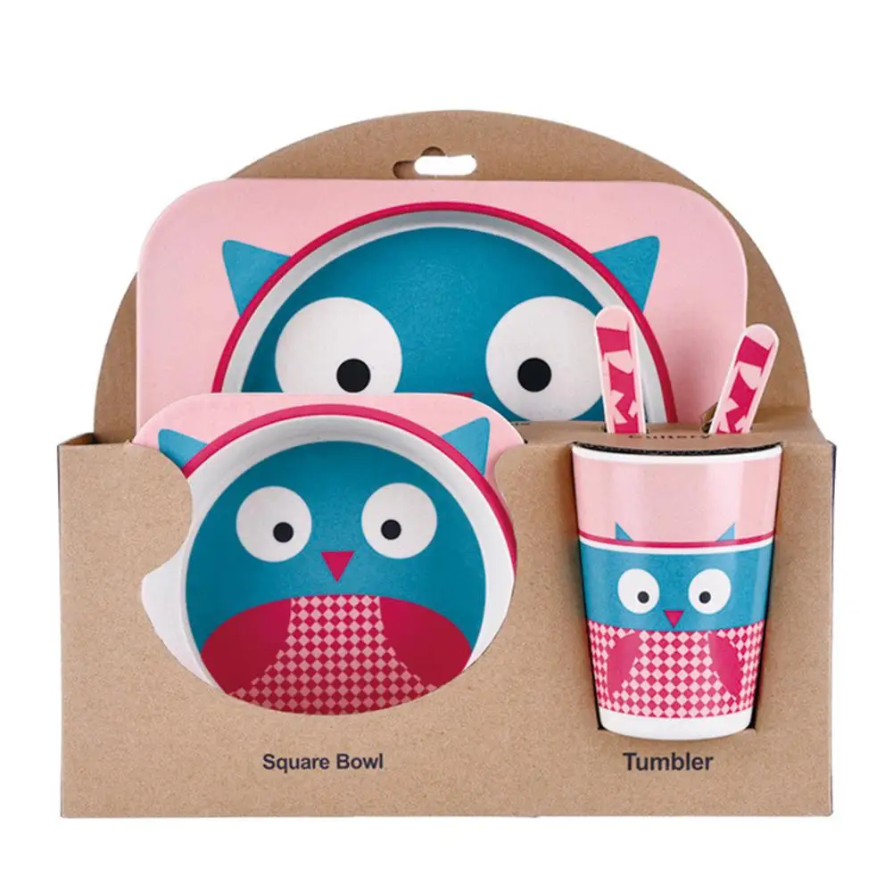 owl HobbyLane 5 шт./компл. эко посуда из бамбукового волокна комплект разделительная пластина дополнительных Еда чаша для малышей и детей постарше - Цвет: owl