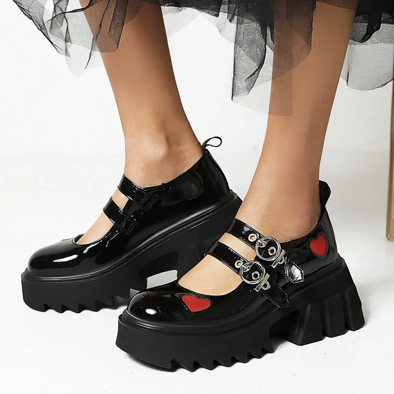 

Hot Sale Girls New Brand Pumps Summer Patent Learher Mary Jane Shoes Platform Chunky Buckle Pumps Gothic Spring Shoes Woman