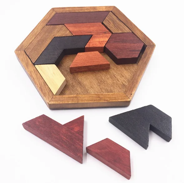 Colourful Hexagonal Wooden Geometric Shape Jigsaw Puzzles Board Montessori toys Educational Intelligence Toys 3