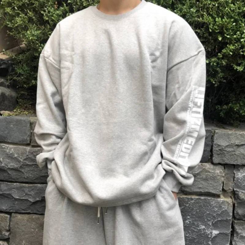 

Men's Fitness O-Neck Hoodie Sports Fashion Letter Print Fleece Pullover Outdoor Loose Winter Warm Sportswear Hip-Hop Clothing
