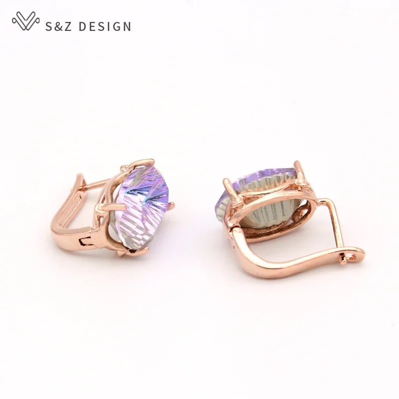 S&Z DESIGN New Fashion Colorful Oval Crystal Dangle Earrings For Women Wedding Jewelry 585 Rose Gold Color Egg Shape Eardrop