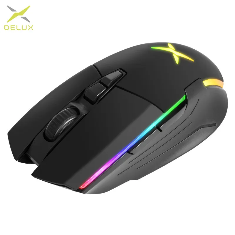 DELUX M522GL 3389 сенсор 16000 dpi Беспроводная игровая мышь эргономичная мышь RGB 7 программируемые кнопки мыши для пользователя ПК