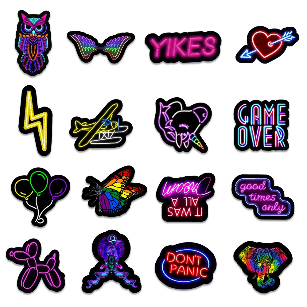 10/30/50PCS Cartoon Neon Light Graffiti Stickers Car Guitar Motorcycle Luggage Suitcase DIY Classic Toy Decal Sticker for Kid