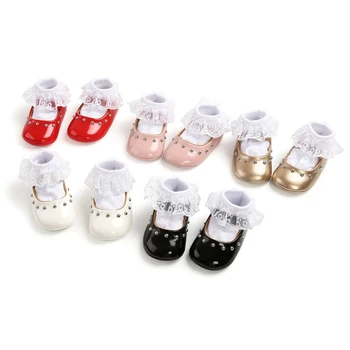 

Spring Newborn 2020 Baby Girl Sweet Patchwork Sneaker Princess Soft-soled Toddler Shoes + Socks Two Piece 0-18M