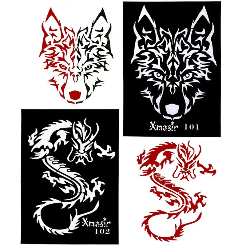 Трафареты для татуировок 4 шт. шаблоны с вырезами карточка Dragon Tatoo мальчиков