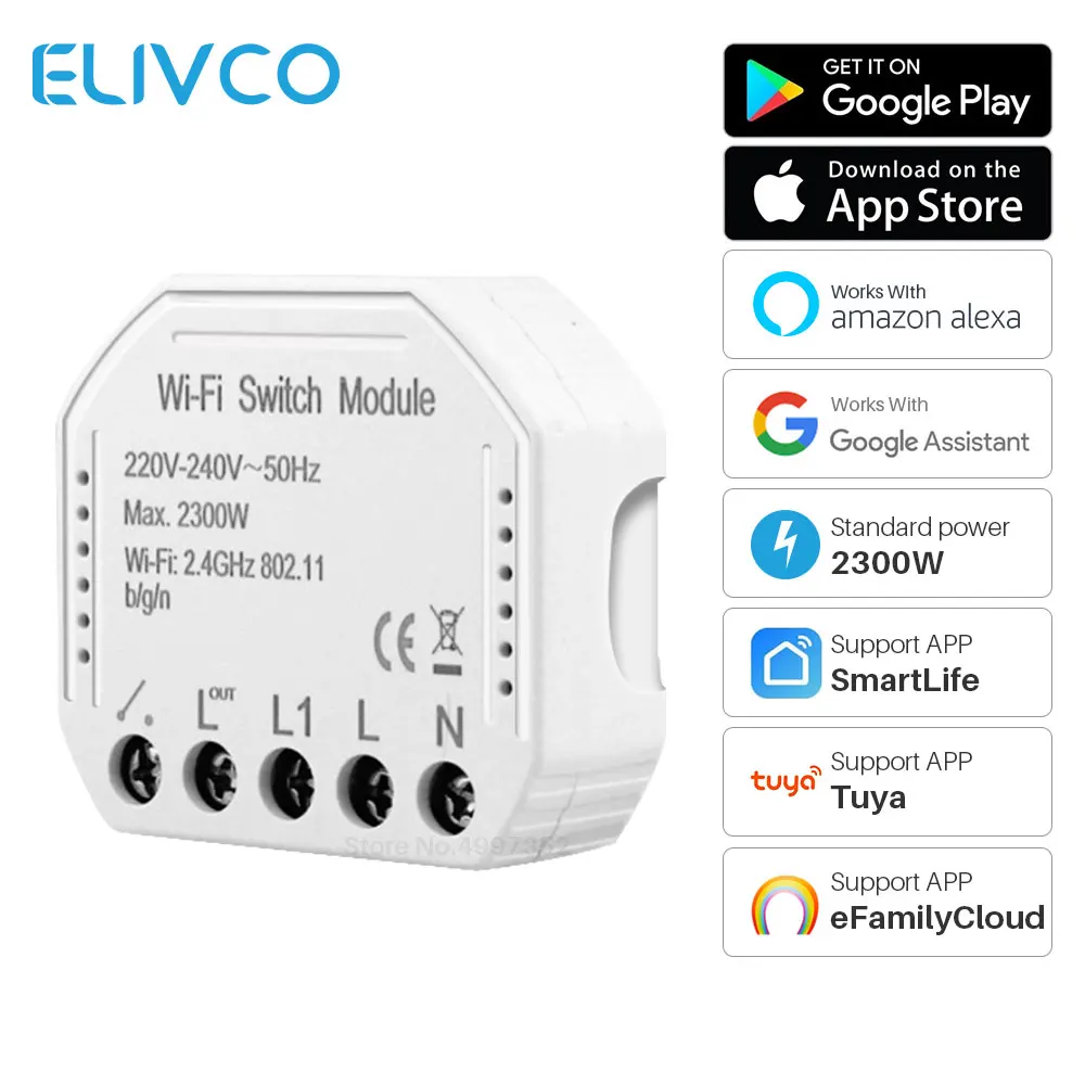 

Wifi Smart 1 Gang 2 Way Light Switch Diy Breaker Module Tuya Smart Life APP Remote Control Works With Alexa Google Assistant
