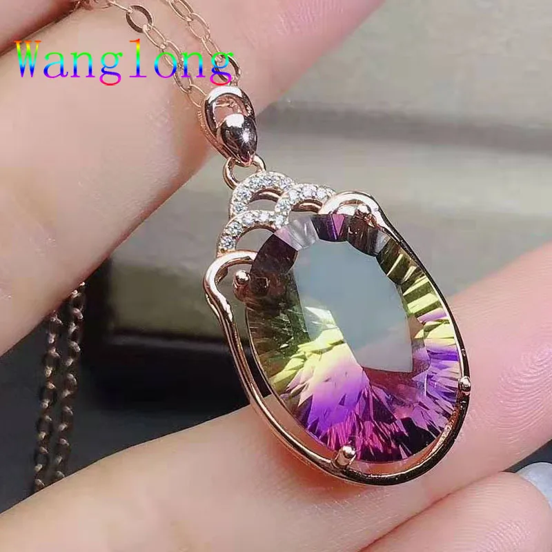 Wanglong 925 пробы Серебряный Мистика 13*18 мм 12*16 желтый аметист набор с розовым золотом инкрустация камень по дню рождения для женщин Девушка ювелирные изделия