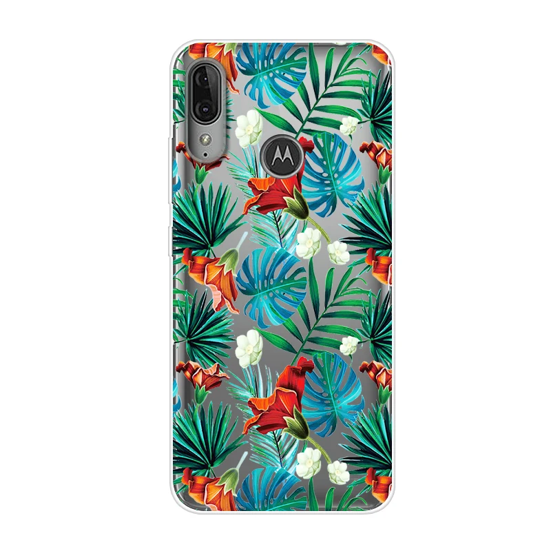 Чехлы для телефонов Motorola Moto E6 Plus, Прозрачный Мягкий ТПУ силиконовый чехол с цветами для Moto E 6s, задняя крышка, чехол e 6 E6Plus e 6s