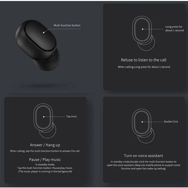 Original Xiaomi Redmi Airdots 2 TWS Earphone True Wireless Bluetooth 5.0 Stereo bass With Mic Handsfree Earbuds AI Control