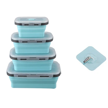 

1x Hook Strong Adhesive Bearing Hooks Seamless Sucker Hook & 4Pcs Set Foldable Silicone Food Lunch Box Fruit Salad