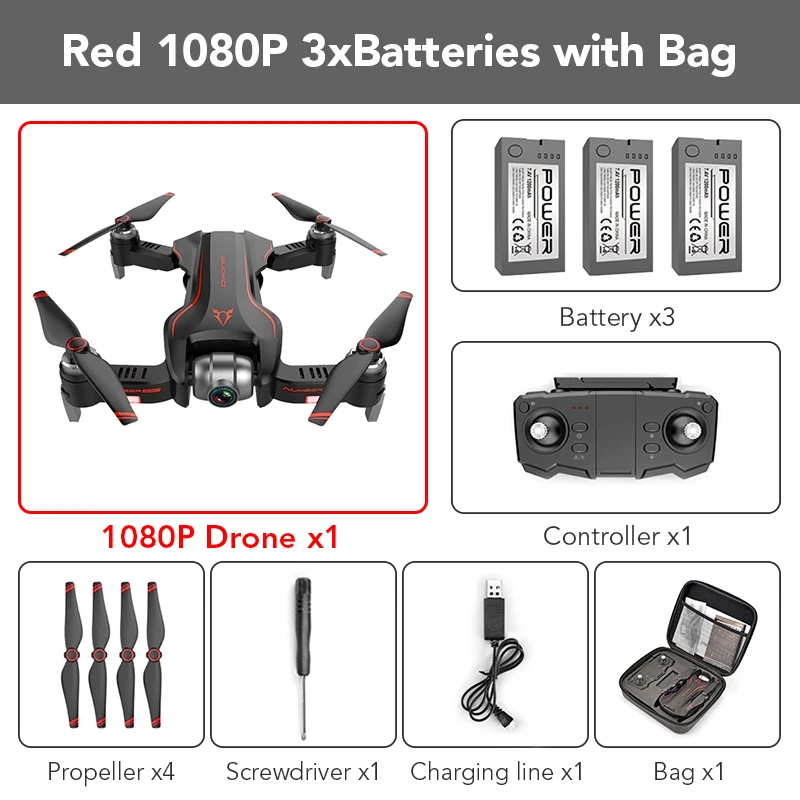 FUNSKY S20 wifi FPV с 4 K/1080 P HD камерой 18 минут время полета Интеллектуальный складной Радиоуправляемый Дрон Квадрокоптер - Цвет: Red 1080p 3B withBag