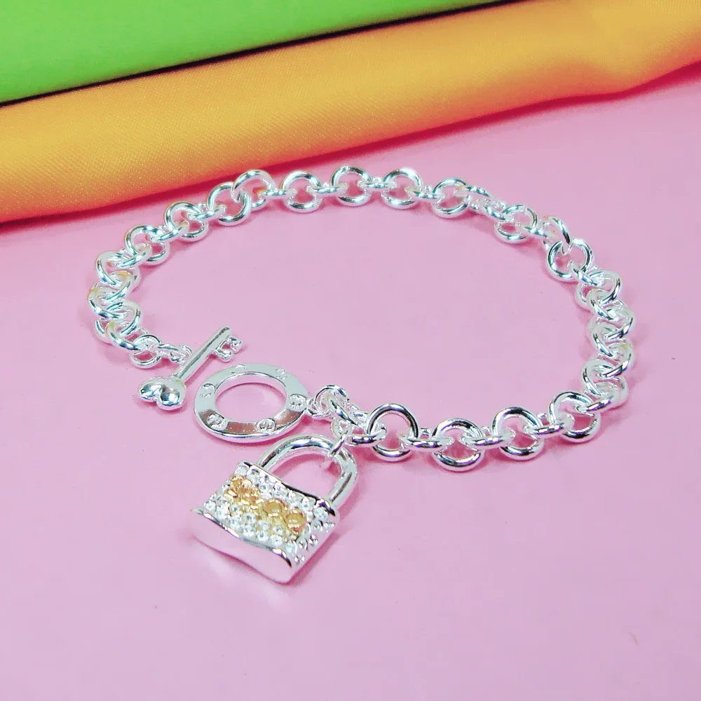 Богемский Серебряный Модный замок для ювелирных изделий, браслет, Дамская цепочка, серебряные брелоки, женская одежда и аксессуары, очаровательный браслет, подарок