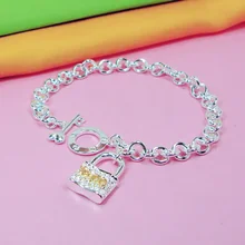 Богемский Серебряный Модный замок для ювелирных изделий, браслет, Дамская цепочка, серебряные брелоки, женская одежда и аксессуары, очаровательный браслет, подарок