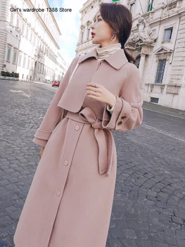 

Woolen coat women's middle long autumn winter 2020 new Korean loose waist show thin temperament high-end woolen coat