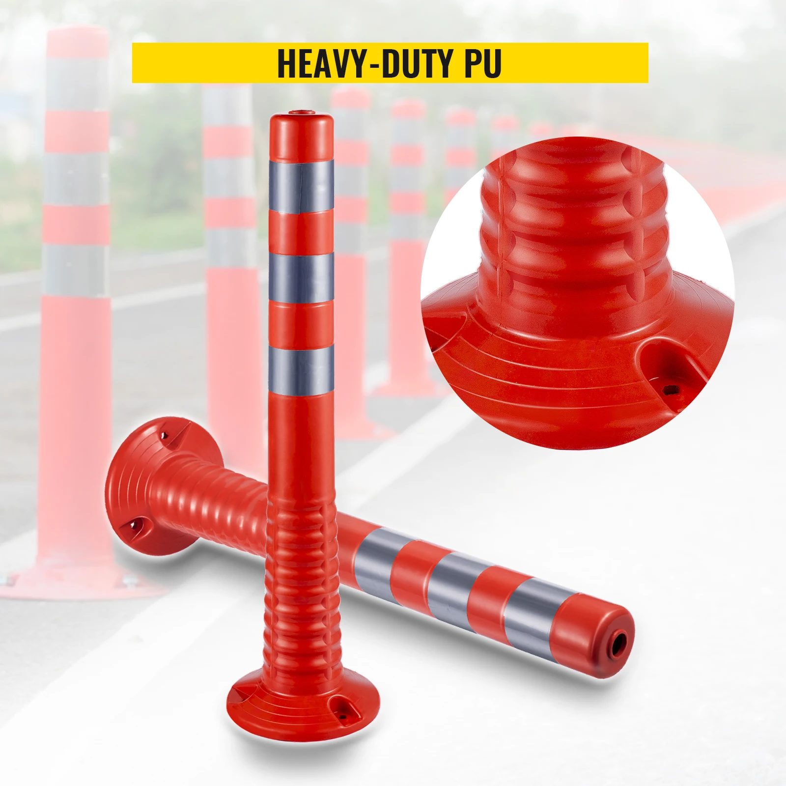 Flexible PU Traffic Delineator Posts Orange Reflective Road Cones